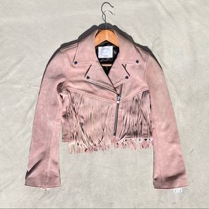 New Understated Leather Fringe Pink Suede Jacket S